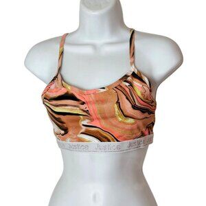 Justice Girls Bra 36 Bralette Multicolor Swirl Print Silver Metallic Logo Band